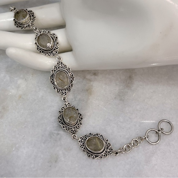 Golden Rutilated Quartz Sterling Silver Toggle Clasp Bracelet - Picture 5 of 10